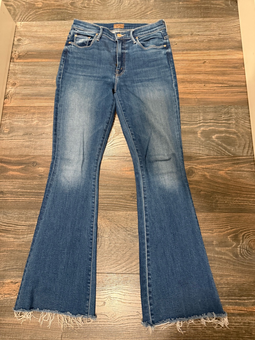 MOTHER Blue Flared Jeans with Faded Detailing